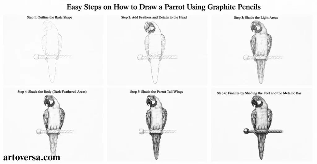 Easy Steps on How to Draw a Parrot Using Graphite Pencils