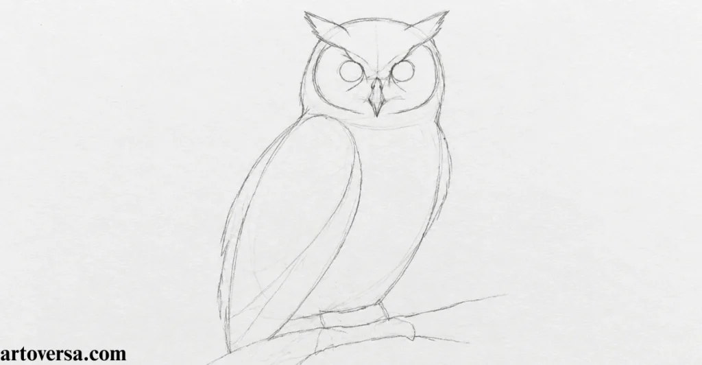 Erase the shapes and sketch the owl’s outline