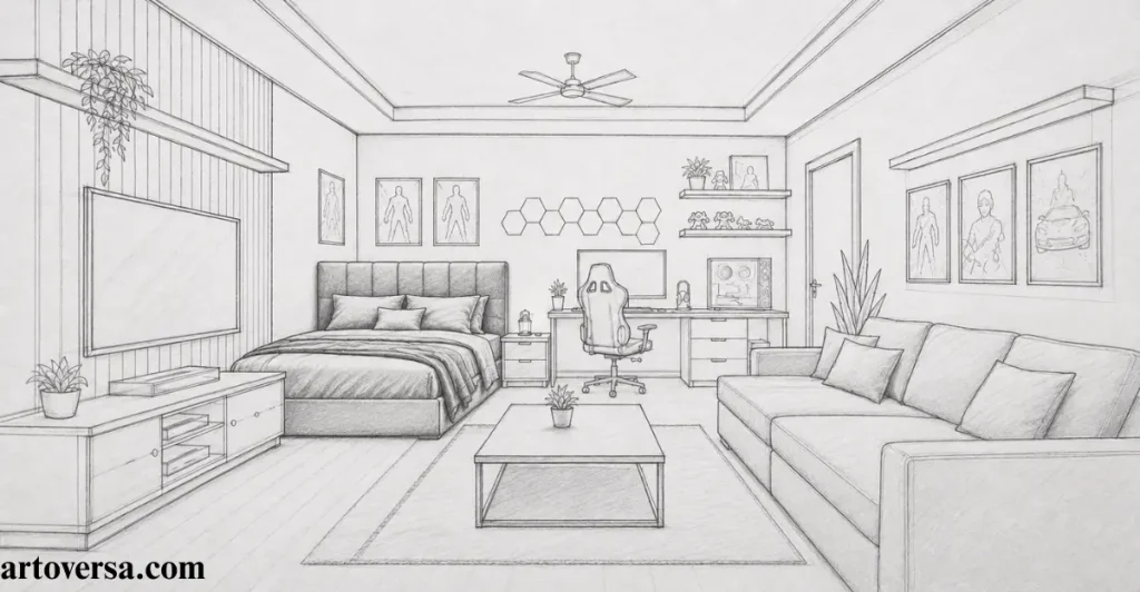 Draw the Bed and Padded Headboard