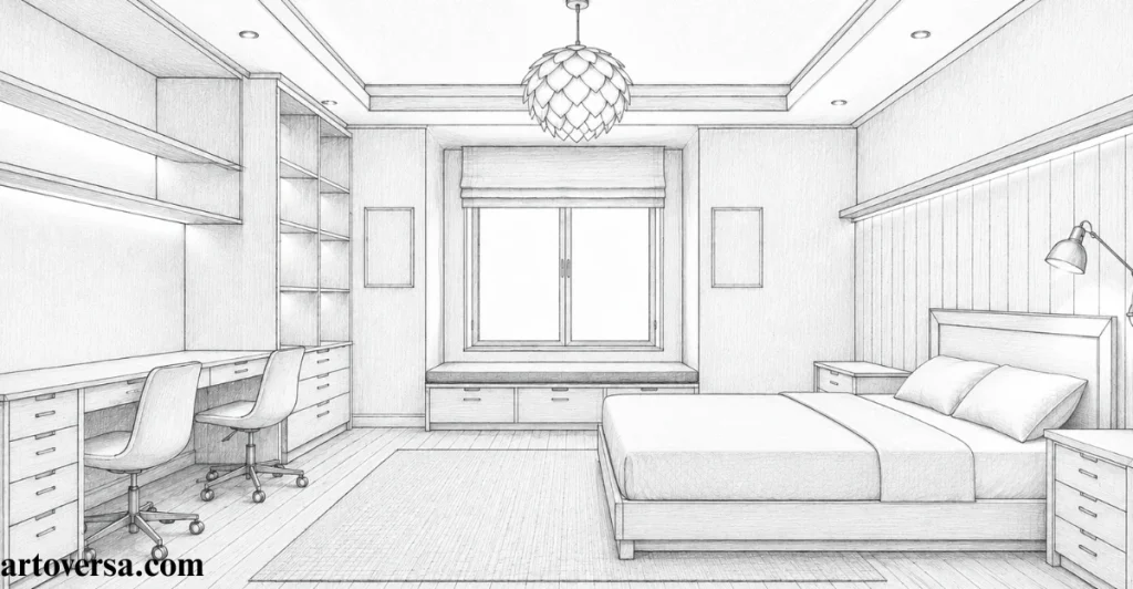 Sketch the Main Bed and Headboard