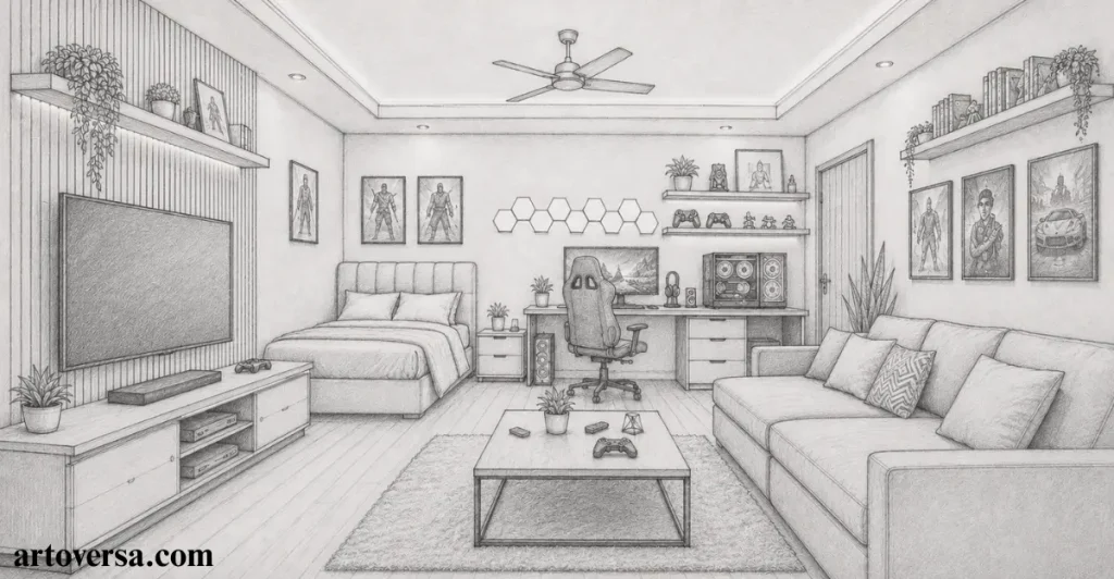 Draw the Gaming Desk and Computer Setup