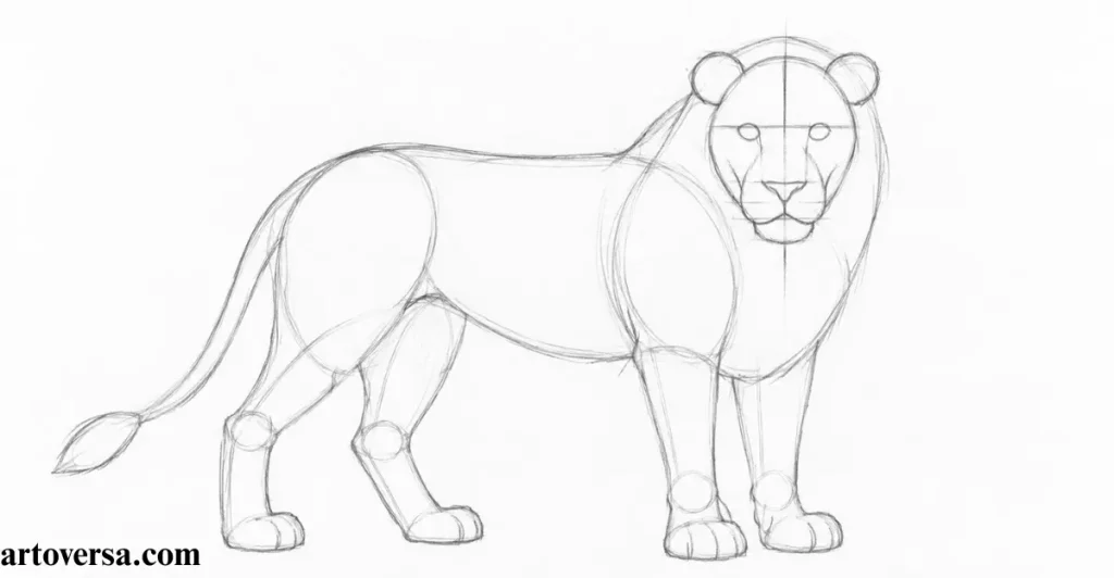 Sketching the basic structure of a lion
