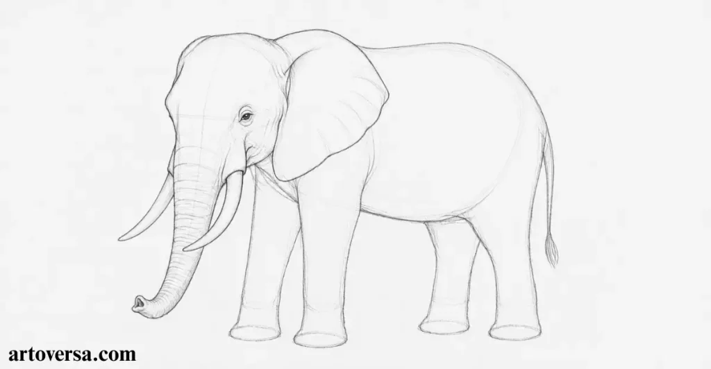 Draw the Trunk, Tusks and Facial Features