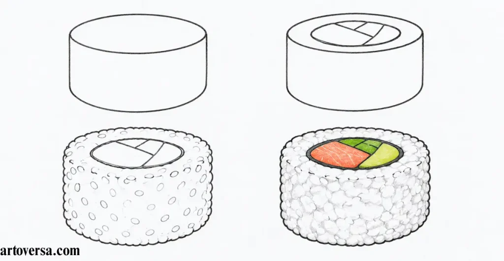 How to Draw Uramaki Sushi Step by Step