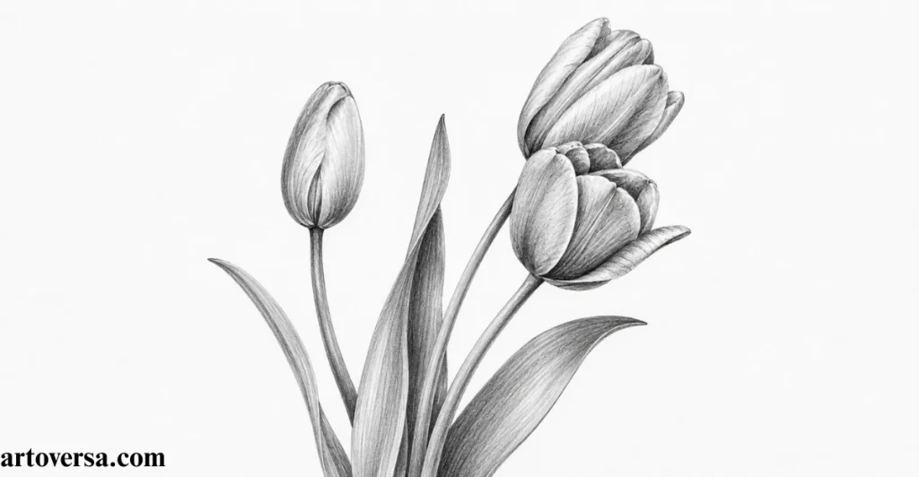 sketch Elegant Tulips with Graphite Pencils