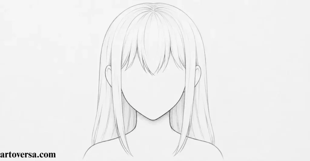 Step 3 – Draw the Hair Along the Sides Running Past the Shoulders
